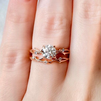 Dainty Twig Engagement Set, Rose Gold Branch Bridal Set, Nature Engagement Set
