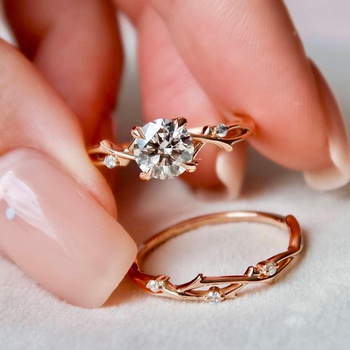 Dainty Twig Engagement Set, Rose Gold Branch Bridal Set, Nature Engagement Set